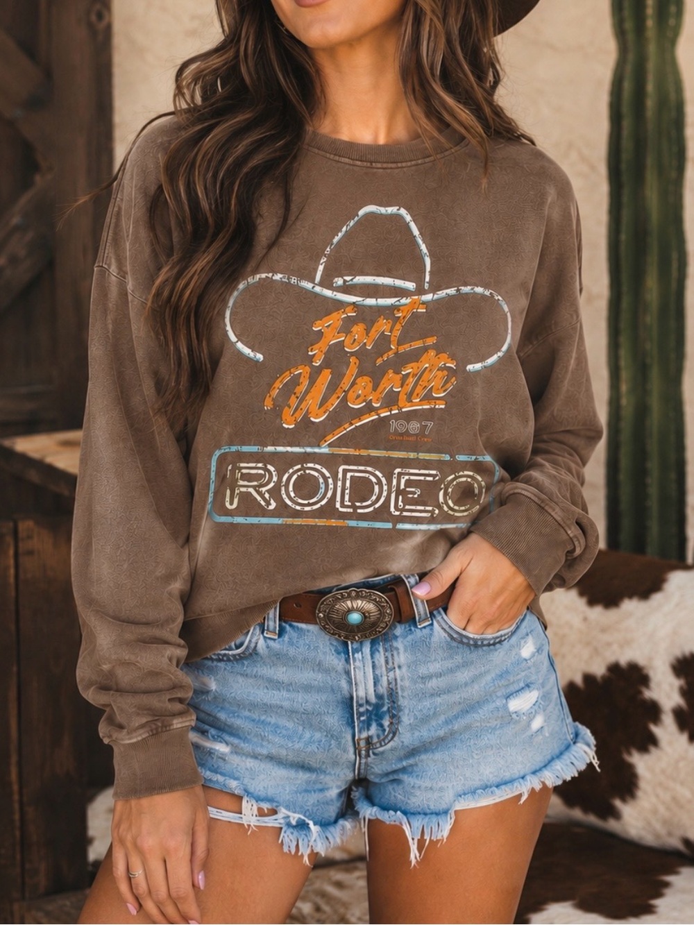 Brown Rodeo Graphic Crewneck Sweatshirt